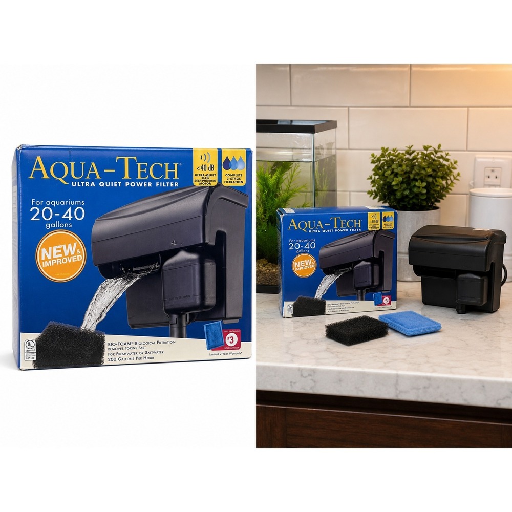 Aqua-Tech Ultra Quiet Power Filter 20-40 Gallon Aquarium 3-Stage Filtration New